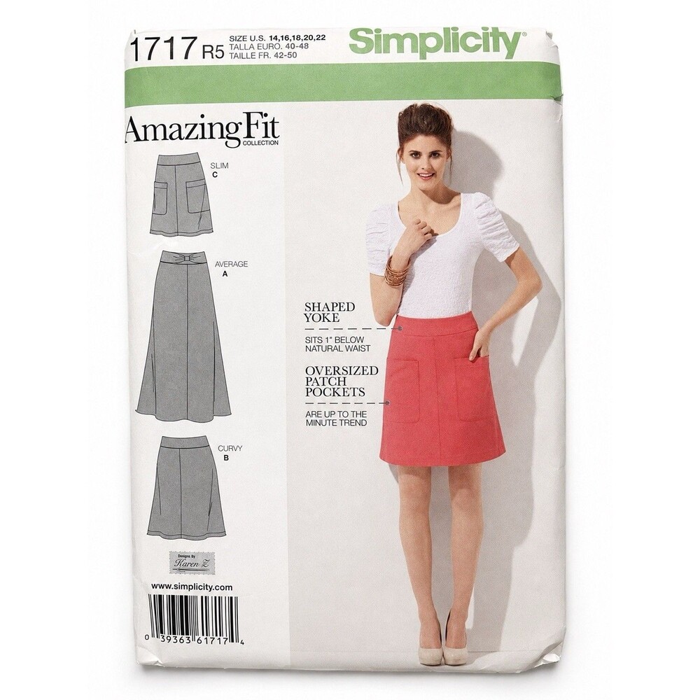 Simplicity 1717 Amazing Fit Skirt Pattern Slim Curvy Sizes 14 to 22 Uncut